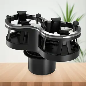 Universal Dual Car Cup Holder Adapter, Adjustable 2-in-1 Cup Holder Extender, Stylish Black Vehicle Drink Holder, Durable ABS Anti-Shake Cup Rack for Coffee Cup, Tumbler, Bottle, Modern Car Interior Accessory to Expand Cup Space