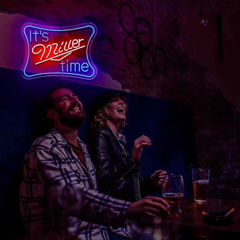 It's Miller Time Neon Sign for Wall Decor Handmade Dimmable Beer Pub Bar Home Decor Gift for Beer Bars Game Rooms & Man Caves