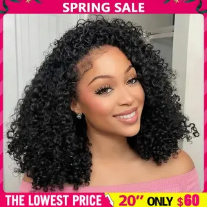 Gabrielle Hair 200% Kinky Curly Wear Go Half Wig Invisible Hairline  Glueless Human Hair Wigs No Lace Seamless Flip Over Wig Updo Down Style Hairpiece#SpringStatements