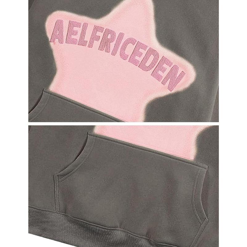 Aelfric Eden Womens Graphic Hoodies Pink Star Print Hoodie Unisex Oversized Hoodies Long Sleeve Pocket Pullover Womenswear Sweatshirts Tops