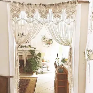 Boho Doorway Curtains Macrame Valance Wall Hanging Home Macrame Woven Tapestry Butterfly Curtain Decoration Room Divider Headboard Wedding Backdrop 35'' W x79'' L