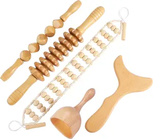 Wood Therapy Massage Tool Set, 5 Counts Professional Comfort Wood Massage Kit, Trigger Point Skincare Manual Muscle Release Stick Massagers, Summer Body Care Gift