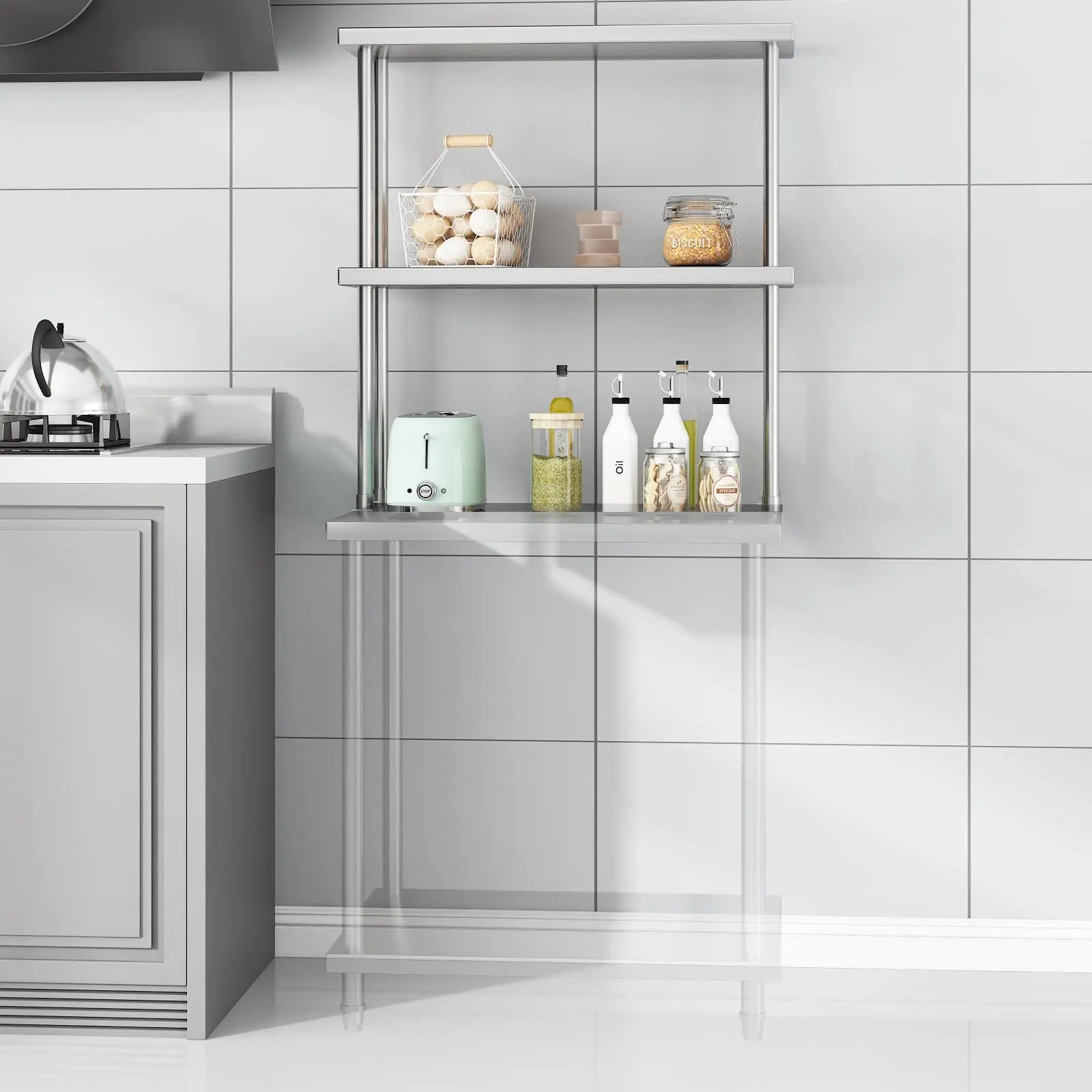 GAOMON Rectangular Corrosion-Resistant Stainless Steel Hanging Shelf Kit, 12"x30" 2-Layer Smooth Adjustable Shelf with Brackets, 220 lbs (Above 25 kg) Capacity, Durable Complete Assembly Kit for Kitchen Storage