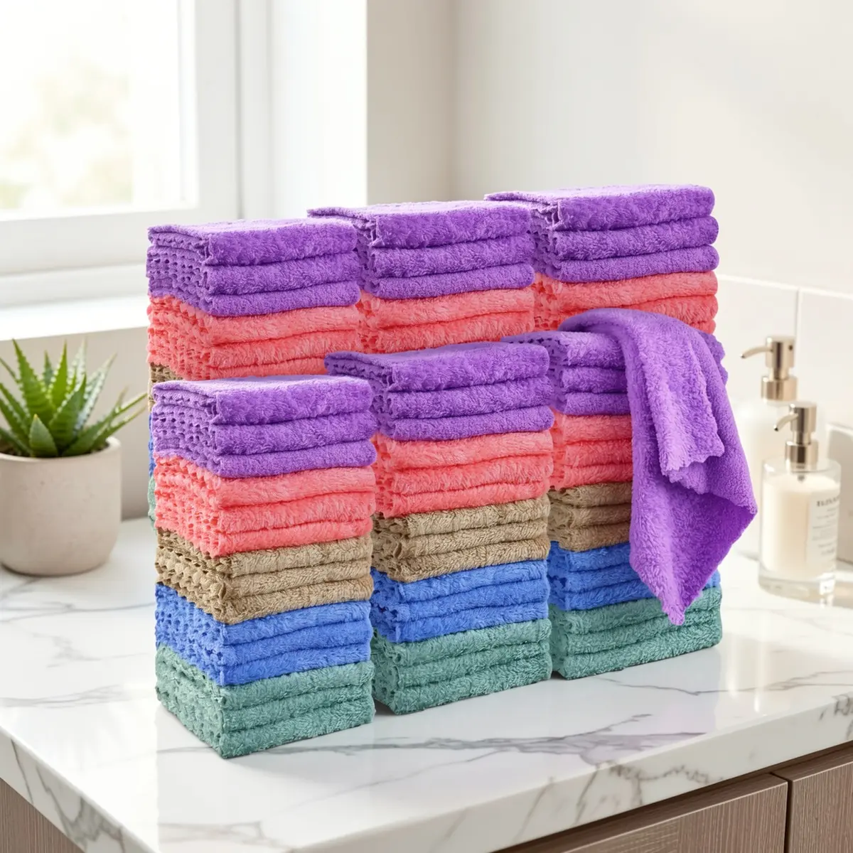 20/40/60/100pcs Soft & Absorbent Solid Color Washcloths - Gentle On Skin Quick-Drying Compact Square Towels for Home Bathing Bathroom Essentials 9.4*9.4in