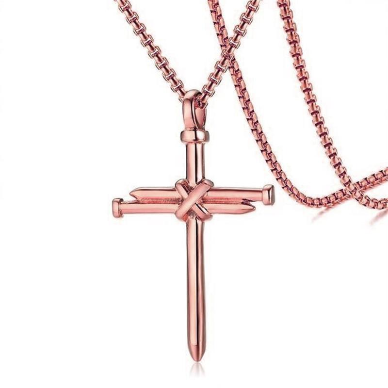 Steel Gold Black Color Fashion Mens Iron Nail Cross Pendant Necklace Stainless Steel 3mm Round Box Chain Jewelry Gift For Men Steel Gold Black Color Fashion Mens Iron Nail Cross Pendant Necklace Stainless Steel 3mm Round Box Chain Jewelry Gift For Men
