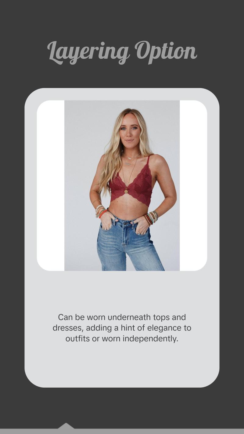 Butterfly Beauty Bralette - Red Cute Plain Lace Details 90% Nylon 10% Spandex Versatile Under Top or Dress