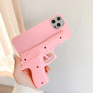 Creative Toy Pistol Mobile Phone Case - Shockproof Protection Cover for iPhone 11 12 13 14 15 16 17 Pro Max - Cute Cartoon Screen Protector with Funny Trigger Cellphone Smartphone Casing Protective White