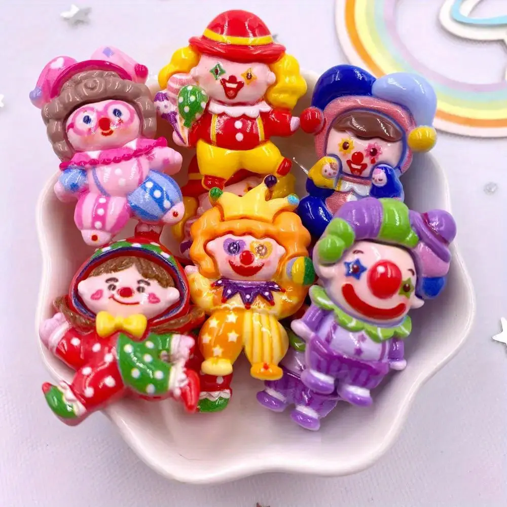 6PCS Mixed Resin Colorful Cool Comical Clown Flat back Stone Figurines Cartoon Scrapbook DIY Bow Decor Accessories Crafts Crafts Kit Scrapbook Accessory Cute Scrapbooking