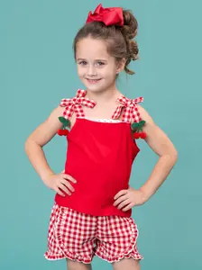 Sweet Cherry Check Cotton Ruffle Outfit