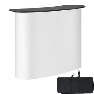 Portable Tradeshow Podium Table With Wall Display, 51.18 In L X 18.31 In W X 37.4 In H, Foldable Exhibition Counter Stand For Booths, Retail Promotion, Pop Up Podium With Storage Rack And Carrying Bag