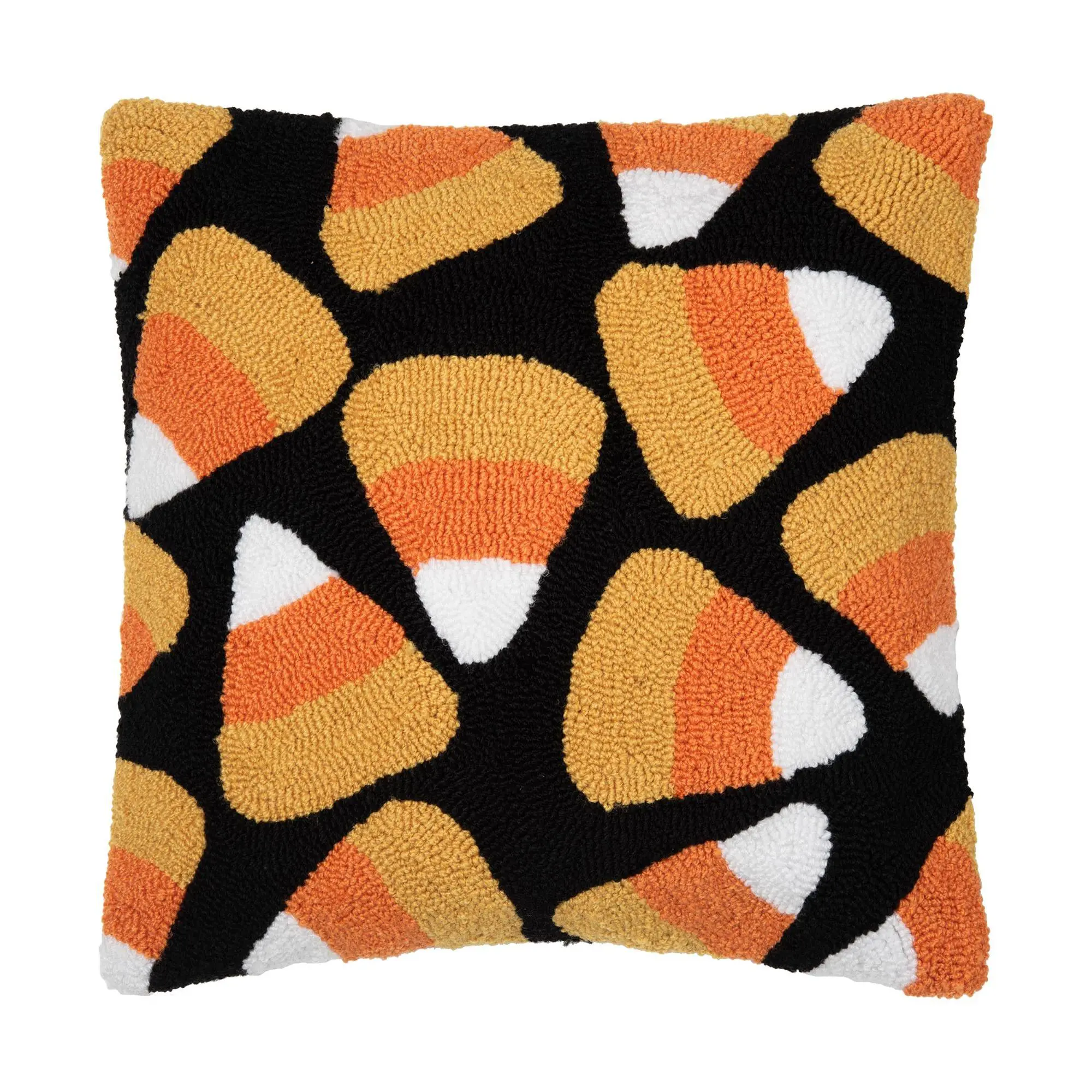 18" x 18" Candy Corn Hooked Throw Pillow by Valerie