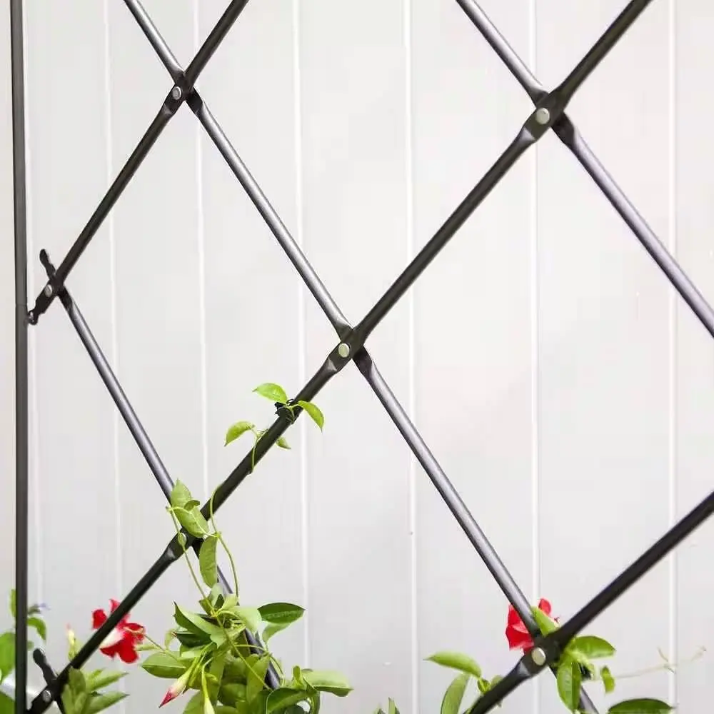 7-Ft Height Wrought Iron Lattice Garden Trellis - Foldable Accordion-Style Free-Standing Privacy Screen (33"w x 84"h x 8"d) with 2-Pronged Stakes, Repositionable Plant Support for Home Improvement, Garden Use