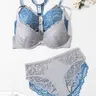 2 sets of women's lace panelled underwear panty set with underwired front button bra Gathered up on the support non-removable integrated coaster underwear Everyday casual date wear Comfortable, soft and breathable Sexy women's lingerie bra set