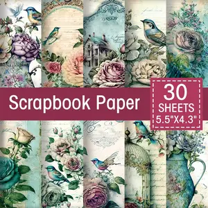 Vintage Rose Scrapbook Paper Set, Vintage Material Paper, 30 Sheets Single-Sided Print, 10 Unique Designs for Card Making & Magazine Decoration