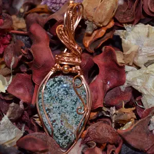 Ocean Jasper Pendant Copper Wire Wrap Design with Natural Stone Handcrafted Jewelry for Women Calming Stone for Stress Relief and Emotional Healing