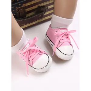 Unisex Baby Sneakers Anti-Slip Newborn Soft Flat Sole Prewalker Shoes with Shoelace for Toddlers, First Walkers, 0 6 12 18M