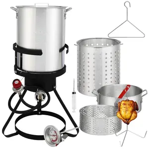 30QT Seafood Boil and Turkey Fryer Set with Propane Gas Burner, Perforated Basket – Perfect Outdoor Cooker for Crawfish, Crab, Shrimp, Lobster, and Frying – Complete Outdoor Cooking Kit