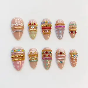 Cute polka dot nails/Colorful bangle nails/press on nails long almond nails/Elegant nails/3D Chrome Nails/Summer nails