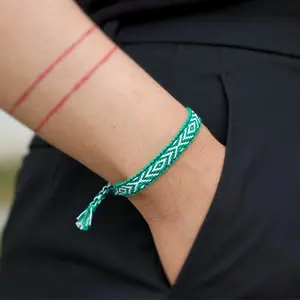 Green & White Boho Woven Wool Bracelet, Handmade Bracelet, Ethnic, Friendship Bracelet, Dainty Minimalist Textile Cloth Woven Bracelet