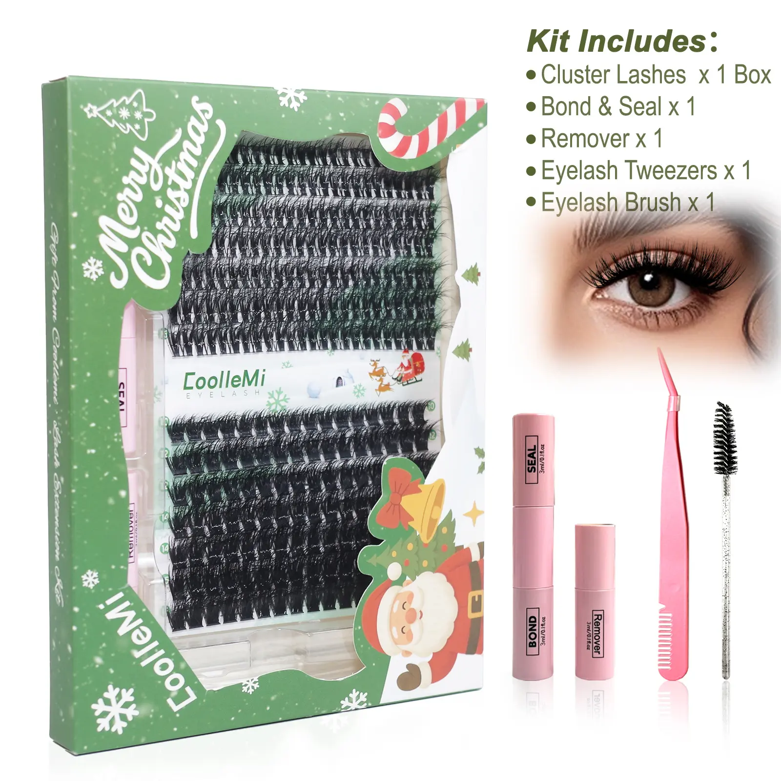 CoolleMi Bloom 196PCS DIY Dense Lash Clusters Kit - D-Curl & C-Curl Lashes 10-16mm 3D Wispy Cat Eye Individual Eyelash Extensions with Waterproof Bond and Seal Full Set (Cosmetic Makeup Product), Eyelashes Extensions, Cc Curl Lashes