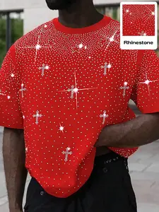 Unisex Rhinestone Decorated T-Shirt, Comfortable Casual Wear, High-Quality Fabric, Available in Sizes S-6xl, Suitable for All Body Types