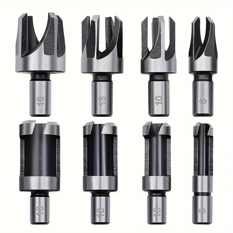 8pcs Wood Hole Plug Cutter Set - High Carbon Steel Cutting Tools for Woodworking Hole Saw Cutting Hole Making Tool