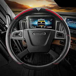 18" Truck Semi Steering Wheel Cover / Black Faux Leather / Slight Red Accents