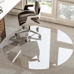 Koonmi Tempered Glass Chair Mat, 46 inch Heavy Duty Round Hard Floor Mat for Office Desk, Rolling Chair Mat for Carpet & Hardwood Floor, with 4 Non-Slip Pads