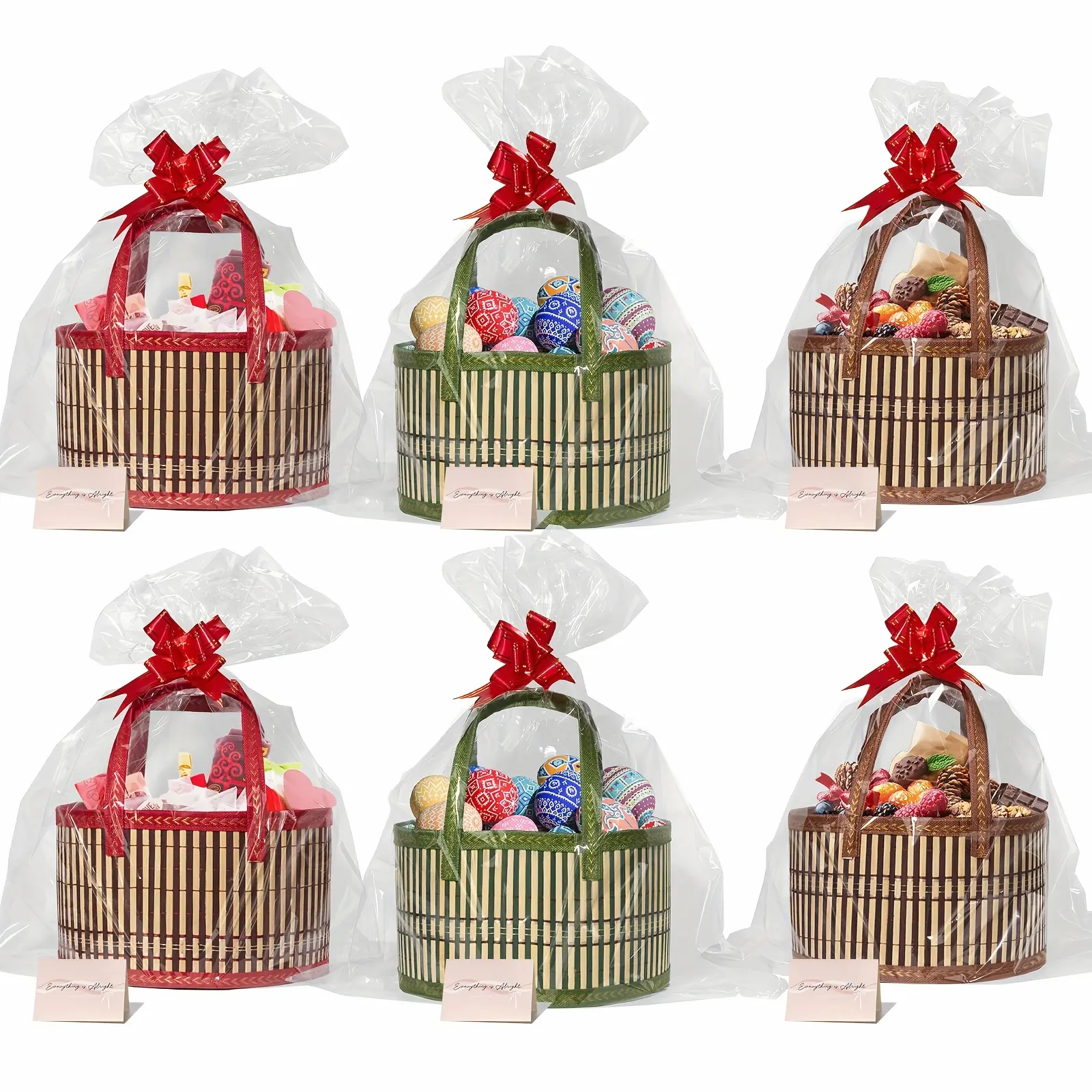[Gift Wrap Storage] 6-Pack Bamboo Storage Baskets | DIY Gift Wrapping for Thanksgiving, Christmas, Easter Egg Baskets, Picnic Camping Basket Set, Craft Sewing Organizer | Wedding Favor Boxes & Bags, Flower Girl Basket Bundle[