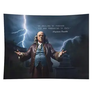 Benjamin Franklin Motivational Tapestry By Failing to Prepare You Are Preparing to Fail Lightning Storm Inspirational Wall Art Canvas Hanging for Living Room Bedroom Office 80" x 60"