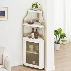 [FLASH SALE] Garvee Corner Wine Bar Rack Cabinet with Detachable Wine Rack, Bar Cabinet with Glass Holder and Mesh Door, Liquor Coffe Bar Cabinet with Adjustable Shelves, ‎Gold