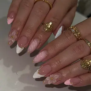 Elevate Your Style, 24pcs Medium Long Almond French Press-On Nails, Perfect Acrylic False Nail Set, Easy Wear Gel Petal Design, Almond Fake Nails