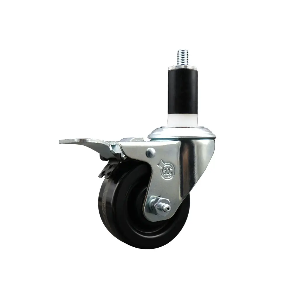 Service Caster SCC-EXTTL20S314-PHR-138 Swivel Type Caster, 3x1.25in Black Phenolic Expanding Stem Wheel, 1.38in Bright Zinc Plated Stem, Roller Bearing, Total Locking Brake, 300lbs Capacity, for Round/Square Tube Legs, Shop Projects, Work Tables
