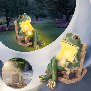 Outdoor Solar Frog Garden Statues Light - Garden Figurine Ornament,Gift for Home Yard garden decoration, cute Coffee Drinking Frog