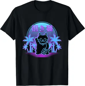 Maneki Neko Lucky Cat 90s Japanese Vaporwave Otaku Aesthetic T-shirt