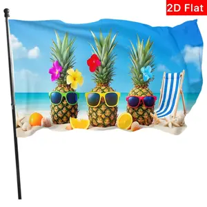 Cartoon Pineapple Flag Outdoor Decor, Fun Beach Sunglasses Tropical Summer Garden Banner, Yard Porch Lawn Decoration, No Power Needed