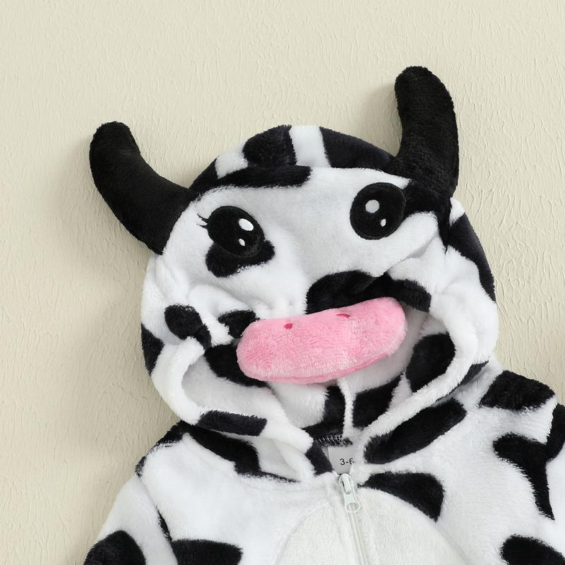 Baby Costume Romper with Stockings 2 Pcs Set Cute Zip Up Hooded Cow/Penguin/Monster Costume for Fall & Halloween