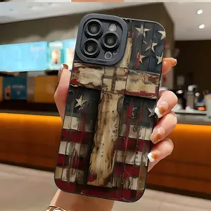 Retro American Flag Cross TPU Case for iPhone 17 Pro Max 16 16e 15 14 Plus 13 12 Mini 11 Air X XS XR Straight Edge Drop-Resistant Rugged Durable Cover Shell Gift 2D printing