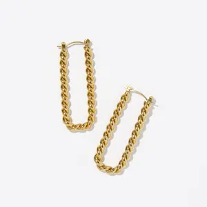 Saharas Essentials 18K Gold Plated Hoop Earrings - Rectangle Statement Earrings - Durable Design - Classic Style