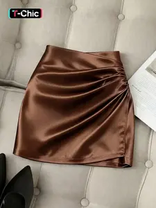 1 Spring Summer Satin Mini Skirt Women | High Waist Ruched Wrap Front Bodycon Skirt | Y2K Coquette Style for Date Night Club Party