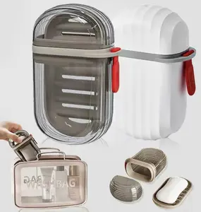 Portable Covered Soap Box, Leakproof Travel Soap Container. Suitable for bathroom, shower, gym, school, camping and outdoor use. Available in coffee and white, compact sealed soap storage holder, practical daily home and travel essential