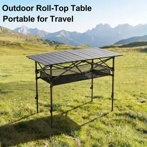 Portable Camping Table - Aluminum Roll Up Folding Picnic Table with Mesh Storage, Adjustable Height Outdoor Table for BBQ, RV & Glamping