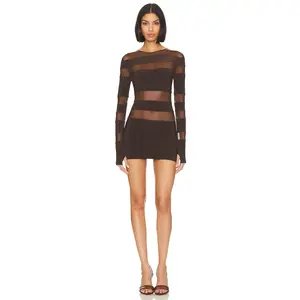 Norma Kamali Spliced Long Sleeve Pickleball Dress in Chocolate Mesh Chocolate/chocolate Mesh