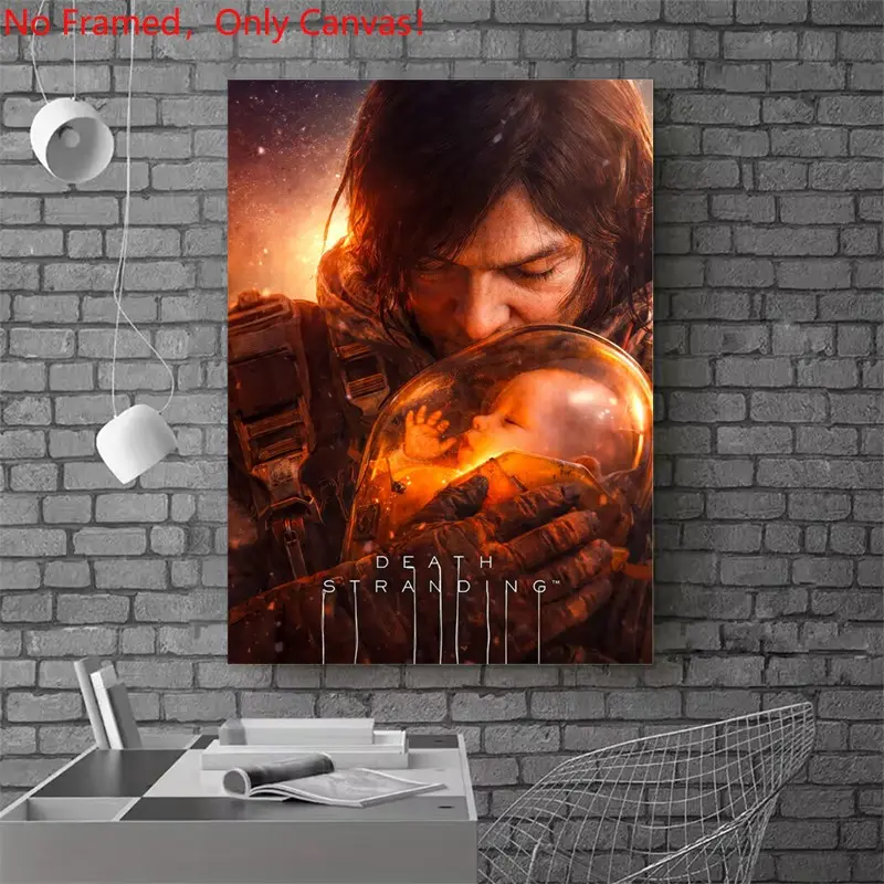 1 piece/set frameless canvas painting print poster, Game Poster art，Death Stranding Man and BB， a perfect gift for Video games loves, ideal gift for bedroom, living room, dorm hallway, kitchen, mural, wall decoration, room decor
