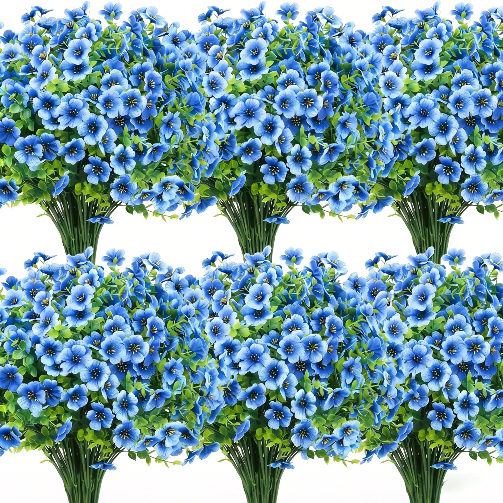 10-Bundle UV-Resistant Artificial Silk Flowers Set, Decorative Fake Plastic Floral Decor for Wedding, Garden Porch Window Box Table Vase, Easy to Shape and Arrange Home Decor Supplies (Blue)
