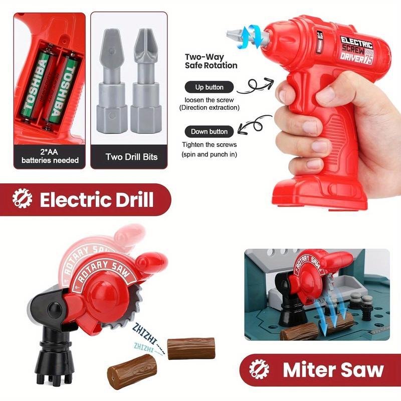 Kids Tool Set, Toddler Tool Bench Set with Realistic Tools Kit, Kids Workbench with Toy Drill, Pretend Play Learning Construction Toy Tool Set,Kids Tool Box for Boys Girls (Green)