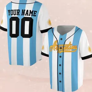 Argentina Baseball Jersey, Custom Name & Number, Blue White Striped Button Up Shirt, Unisex Game Day Fan Gift HR