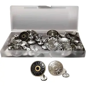 24 Sets  and Copper Jean Buttons, Replacement Kit with Buttons & Fasteners in Clear Plastic Storage Box for Denims, Jeans, and Jackets Repair (12 Pieces Per Color) ()