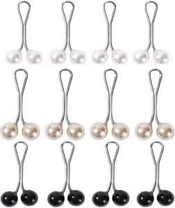12pcs Multicolor Headscarf Pearl Pins Clips U Shape Hijab Scarf Lady Muslim Scarf Shawl Clips Scarf Brooches Pin Jewelry Accessories(White and Gold and Black)