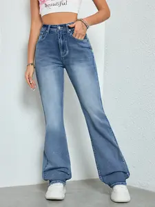 Gradient Embroidered Micro Pull Elastic Jeans Comfortable Soft Breathable for Casual Denim Women's Wear